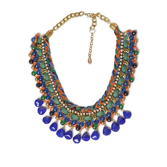 Zara Jewelry - Zara Cord Chain Bib Necklace w/Colored Rhinestones